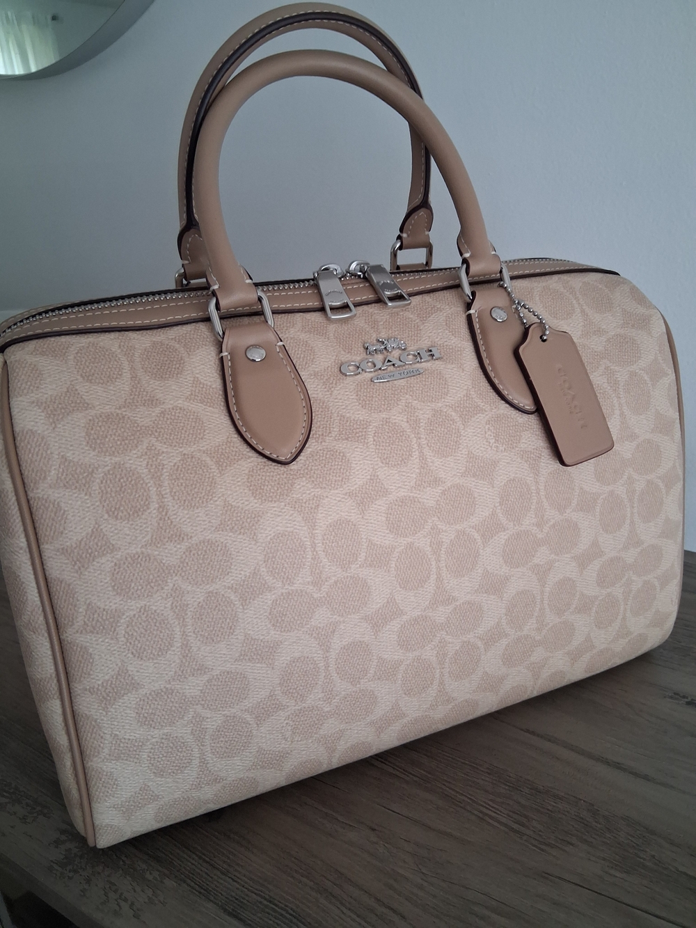 NWT 100% Authentic Coach Rowan Large Satchel In Signature Canvas Sand/Taupe
